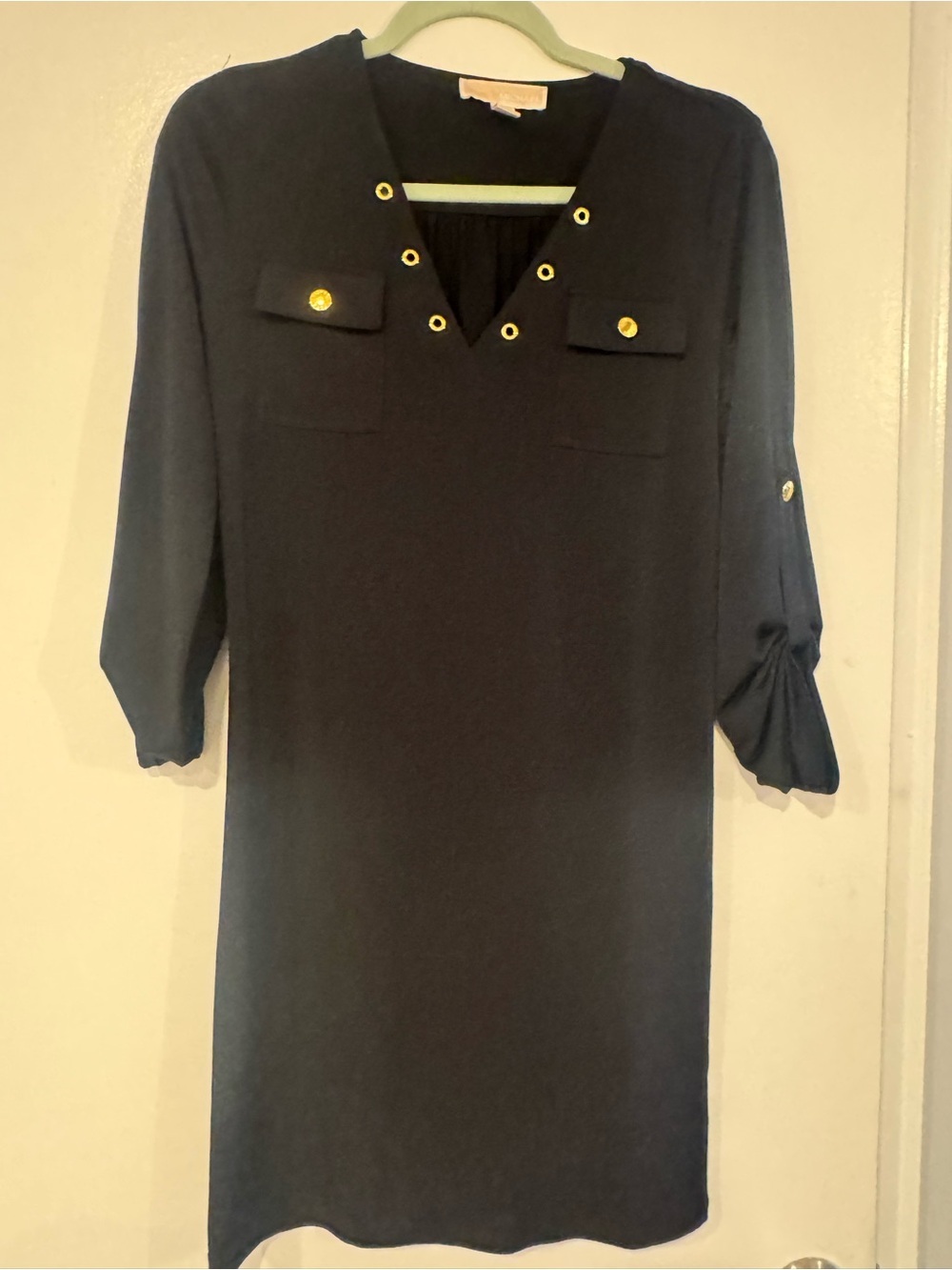 Michael Kors Classic Black Shift Dress with Gold Accents- XS- designer dress